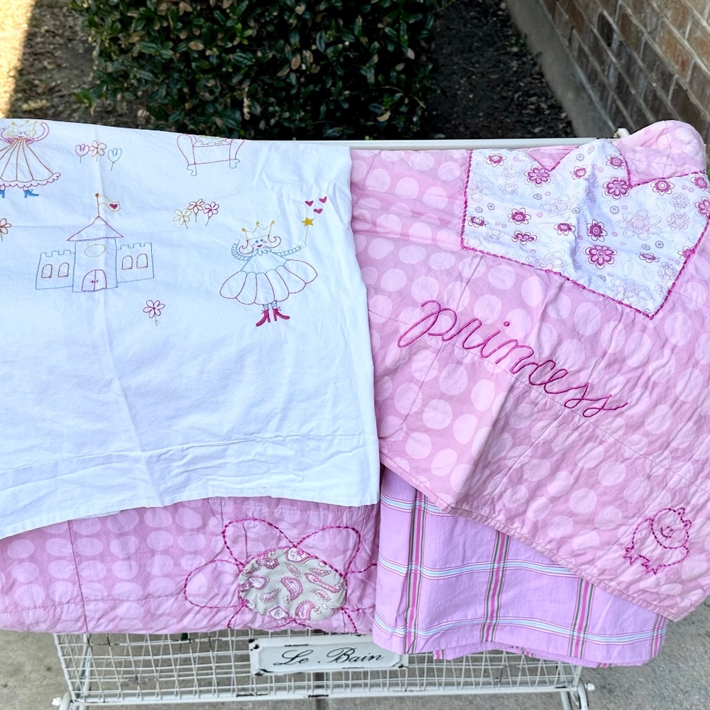 Land of Nod Twin Pink Princess Quilt Sham Duvet Lot